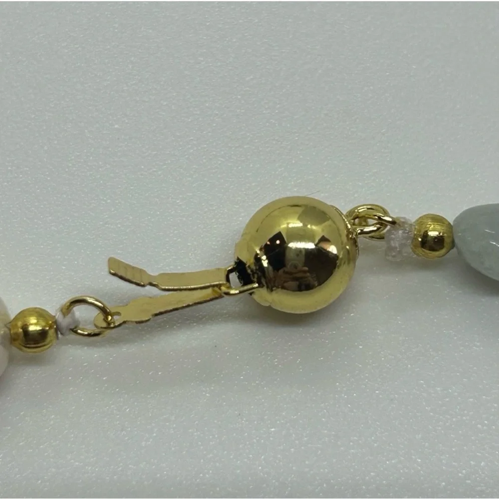 White Freshwater Pearl & Aquamarine Stones 18K GP Necklace & Bracelet Set